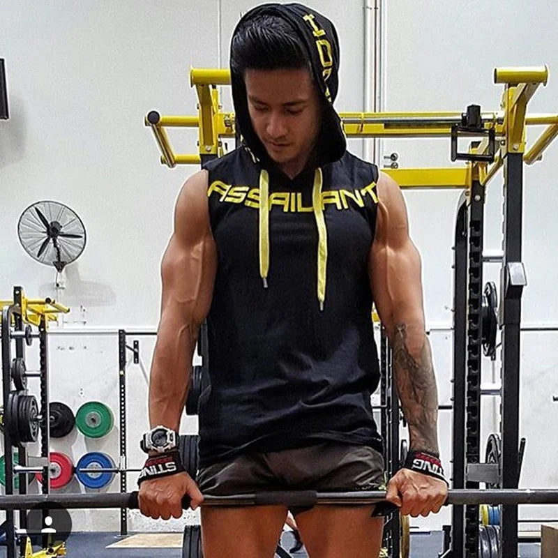 Men’s Gym Tank Top – Sleeveless Hoodie, Cotton Fitness Vest, Bodybuilding & Workout Wear
