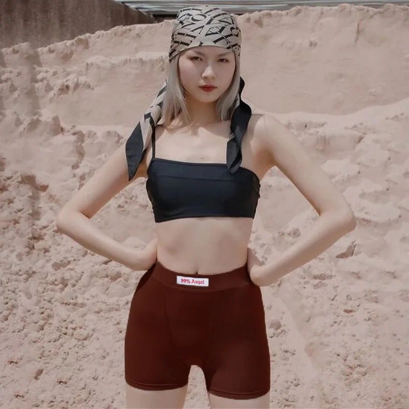 Summer Ribbed Biker Shorts – High Waist Streetwear for Women