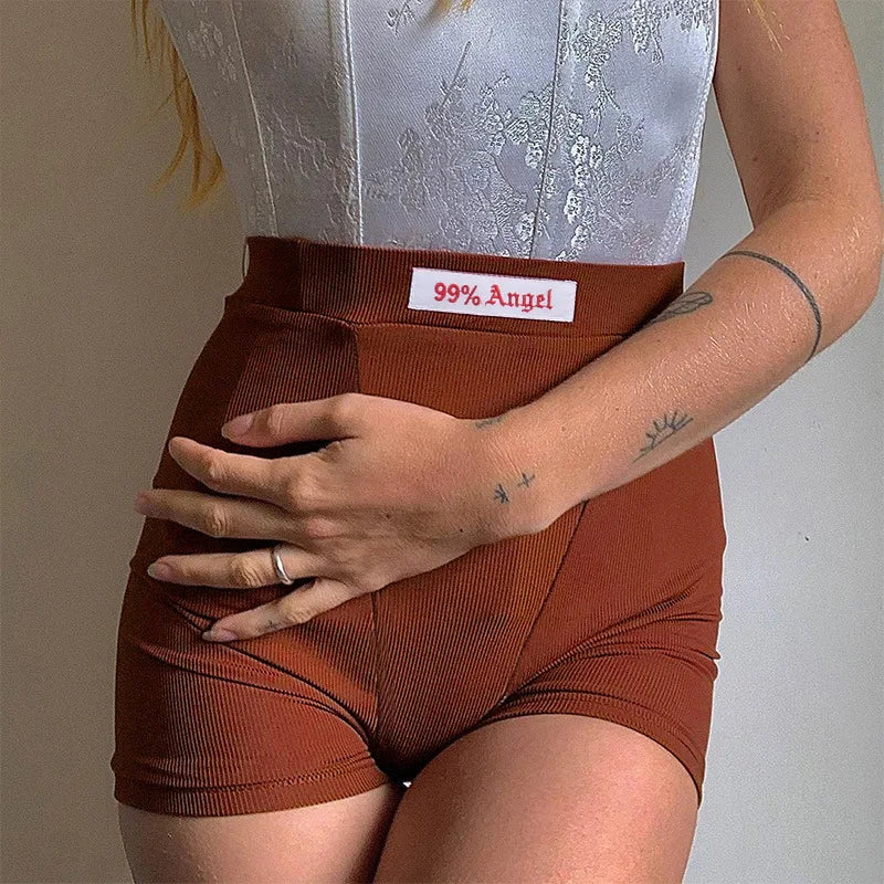 Summer Ribbed Biker Shorts – High Waist Streetwear for Women