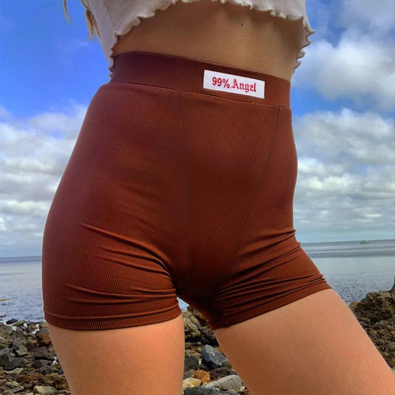 Summer Ribbed Biker Shorts – High Waist Streetwear for Women
