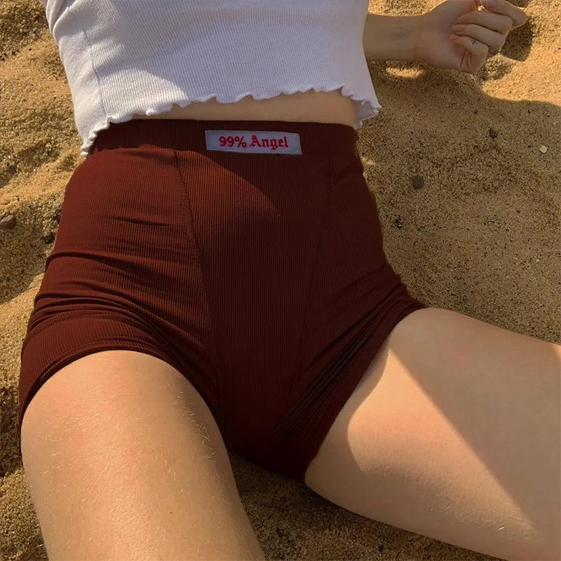 Summer Ribbed Biker Shorts – High Waist Streetwear for Women