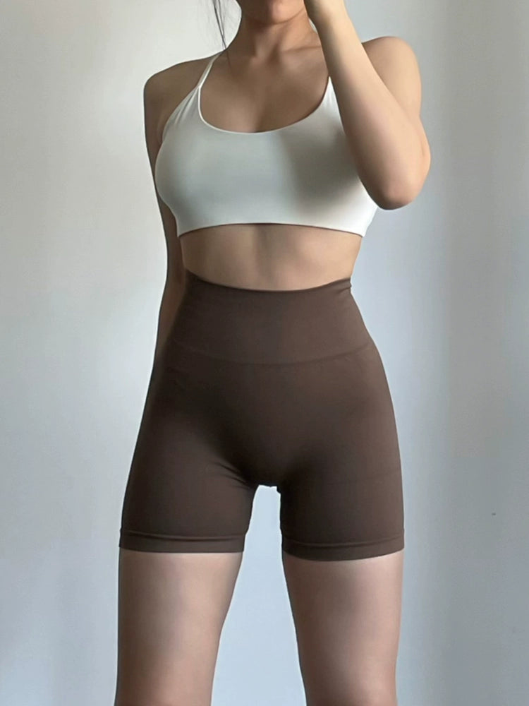 V-Back High Waist Fitness Shorts – Peach Lift | Quick Dry & Breathable