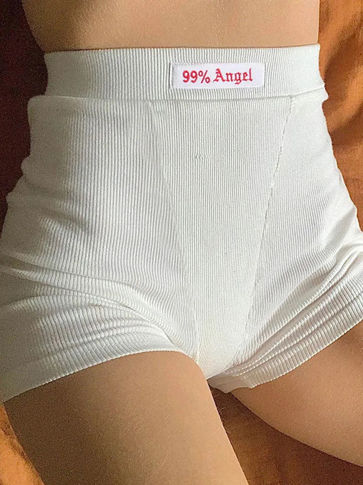 Summer Ribbed Biker Shorts – High Waist Streetwear for Women
