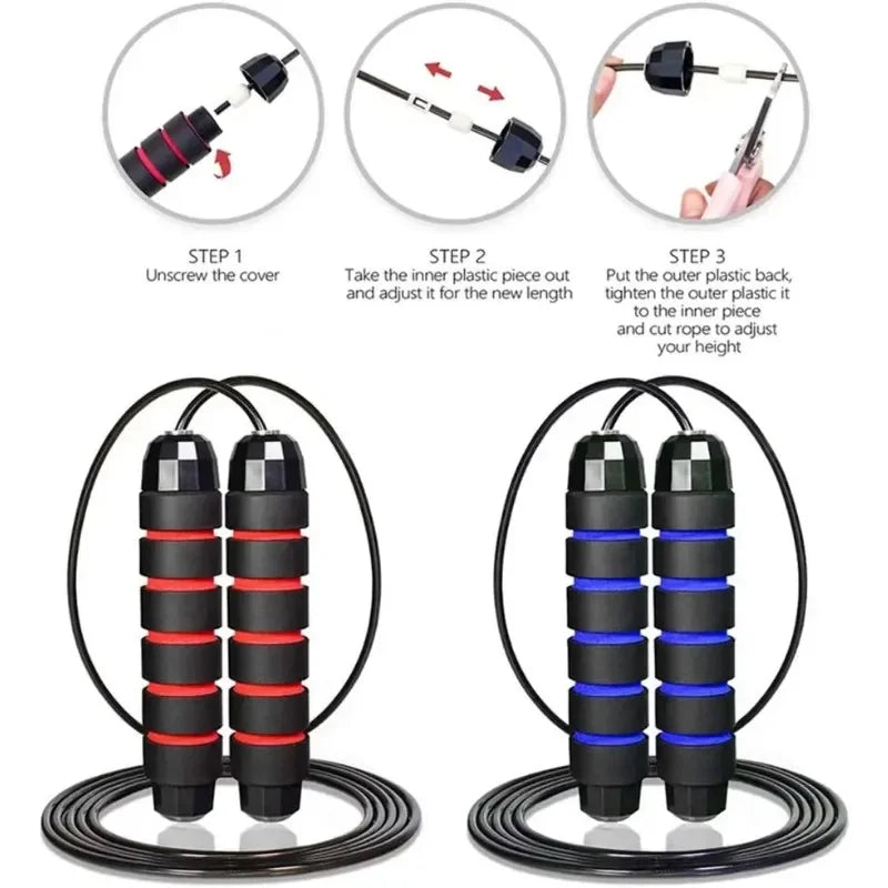 Adjustable Speed Jump Rope with Ball Bearings – Tangle-Free Steel Wire Skipping Rope with Foam Handles for Fitness & Weight Loss