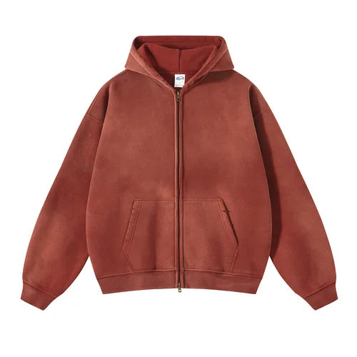 Unisex Oversized Zip Hoodie – Plush Tie-Dye Gradient | Cozy Winter Streetwear