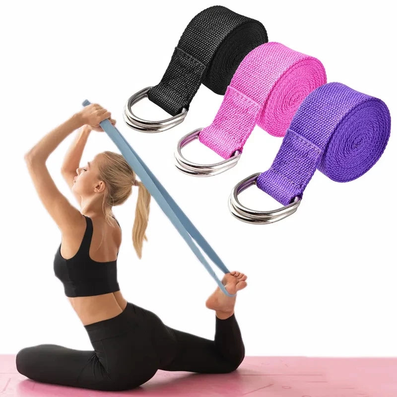 183×3.8cm Yoga Strap | Adjustable Cotton Exercise Belt with D-Ring Buckle for Yoga, Pilates & Stretching