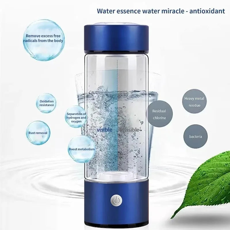 Hydrogen Water Bottle – Portable Hydrogen Generator Cup, Rechargeable Ionizer, Glass Health Bottle
