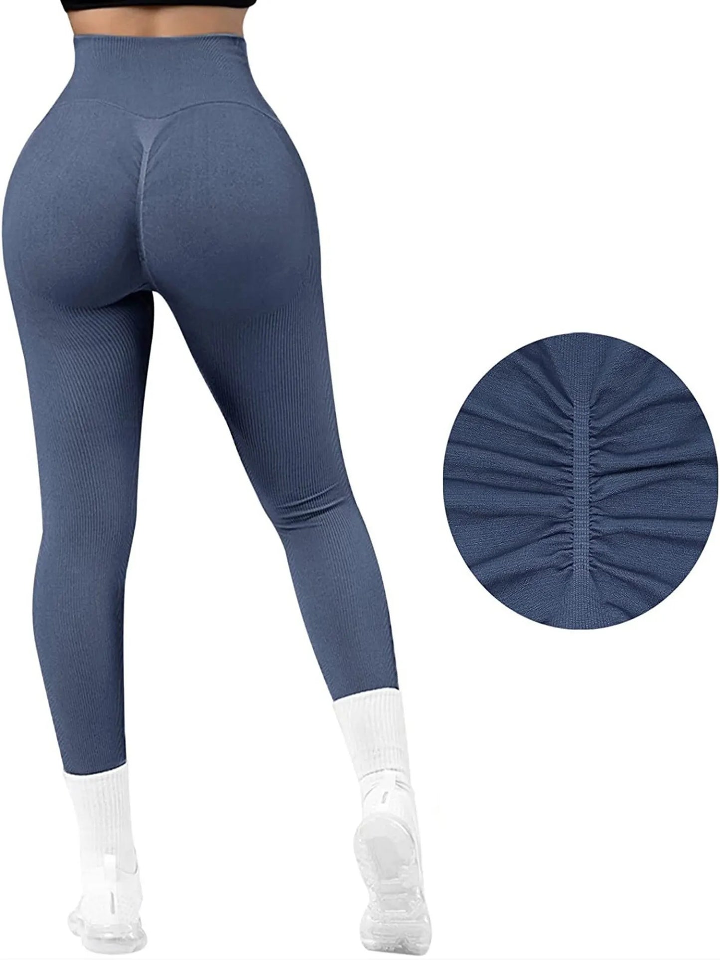 Seamless Ribbed Leggings – High Waist Push-Up Yoga Pants | 4-Way Stretch Compression