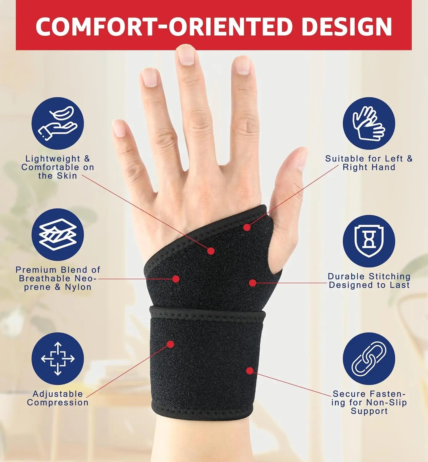 1PC Adjustable Wrist Wrap – Carpal Tunnel Relief & Thumb Support Brace for Sports and Joint Pain