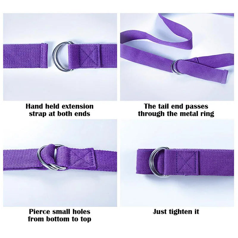 183×3.8cm Yoga Strap | Adjustable Cotton Exercise Belt with D-Ring Buckle for Yoga, Pilates & Stretching