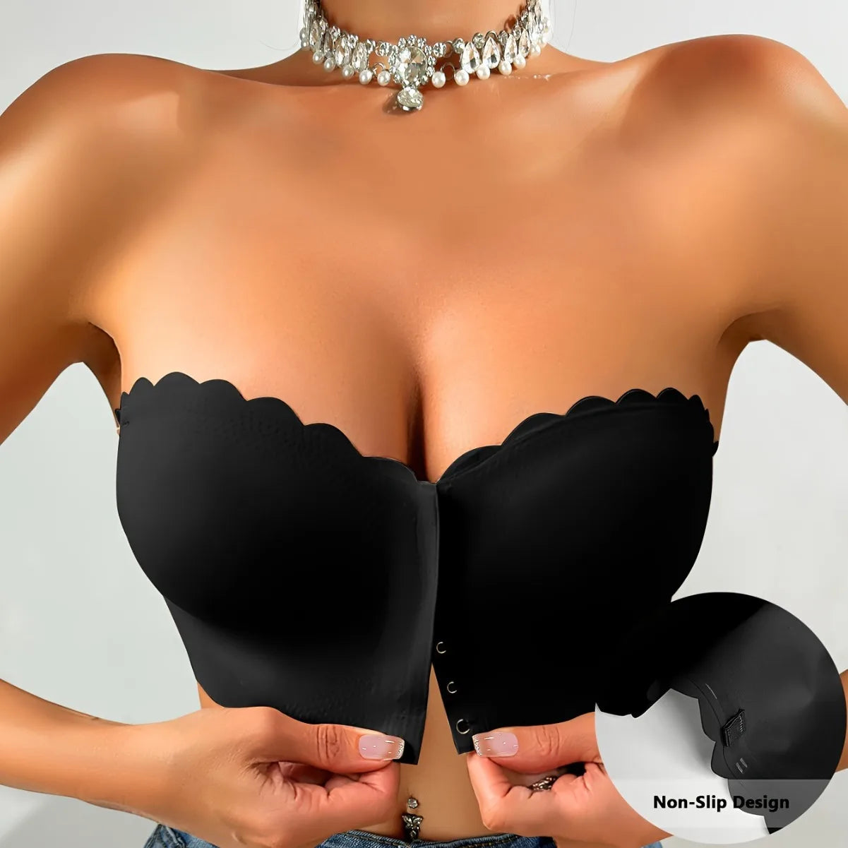 Seamless Strapless Bra for Women – Front Buckle, Push-Up, Sports & Everyday Wear