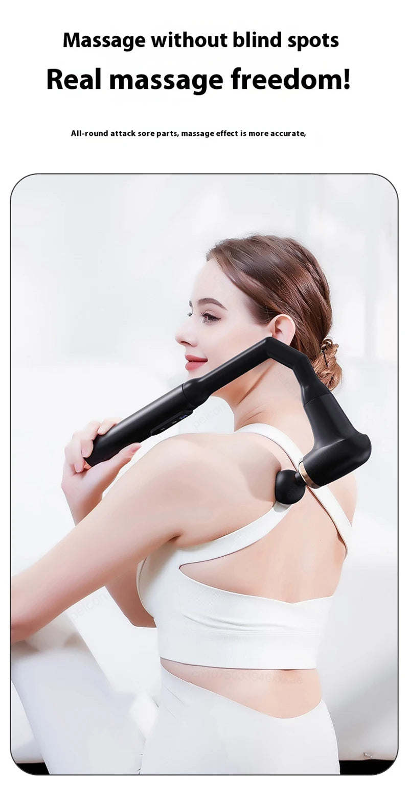 Portable Fascia Massage Gun – Deep Tissue Massager with Extended Handle & 4 Heads for Neck, Back, Shoulder & Leg Pain Relief