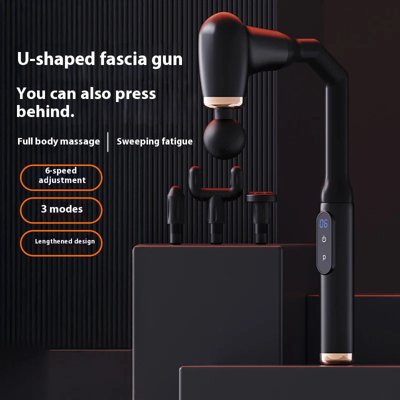 Portable Fascia Massage Gun – Deep Tissue Massager with Extended Handle & 4 Heads for Neck, Back, Shoulder & Leg Pain Relief