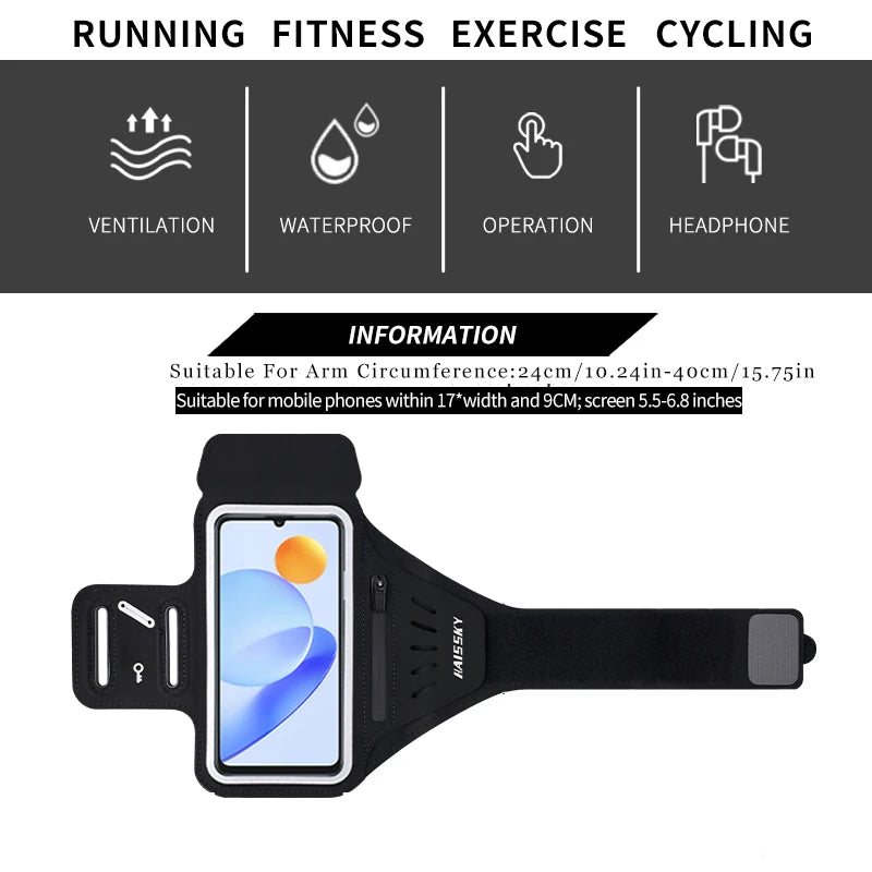 HAISSKY Running Armband Phone Holder for iPhone & Android – Waterproof Sports Arm Bag with Zipper Pocket for Gym, Jogging & Cycling