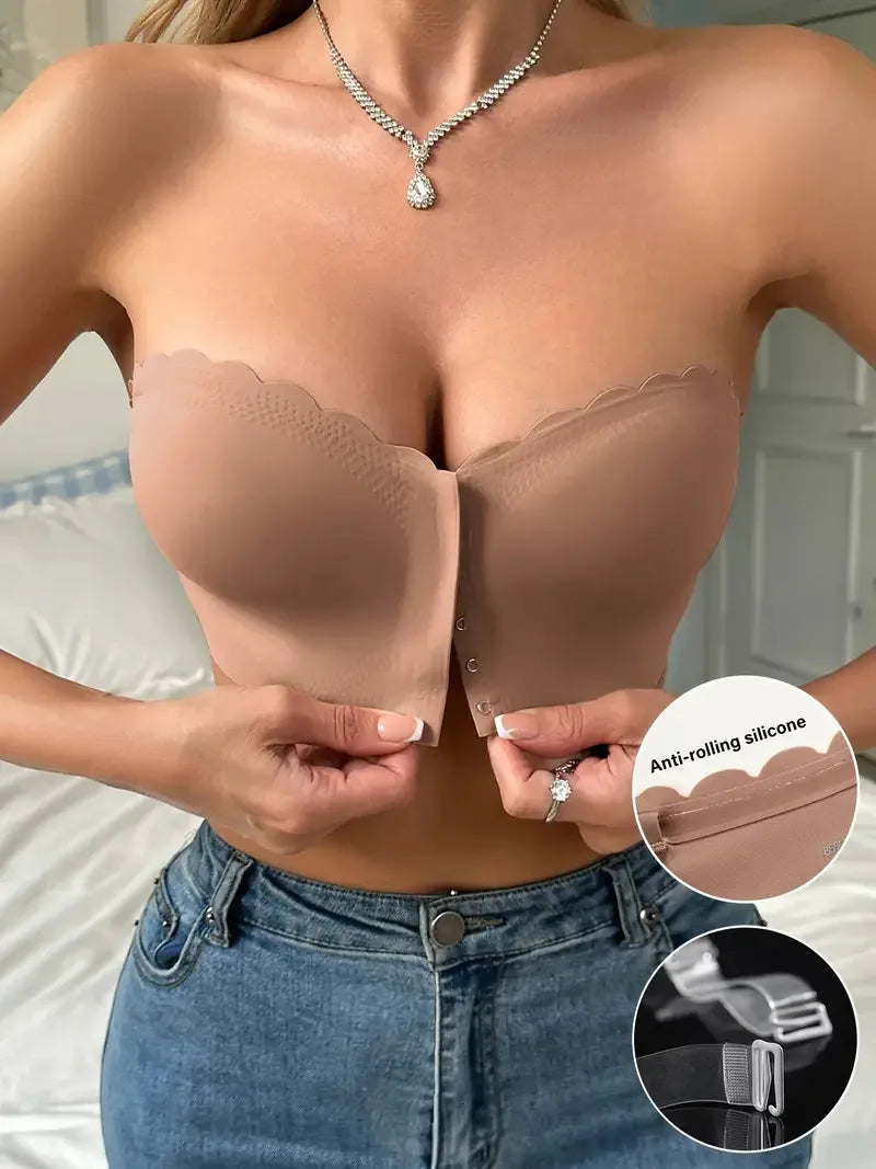 Seamless Strapless Bra for Women – Front Buckle, Push-Up, Sports & Everyday Wear