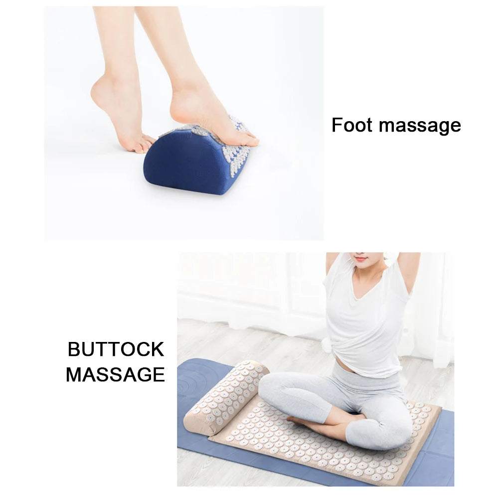 Acupressure Pillow & Mat Set with Storage Bag – Neck, Back & Foot Massage Pads for Pain Relief & Relaxation