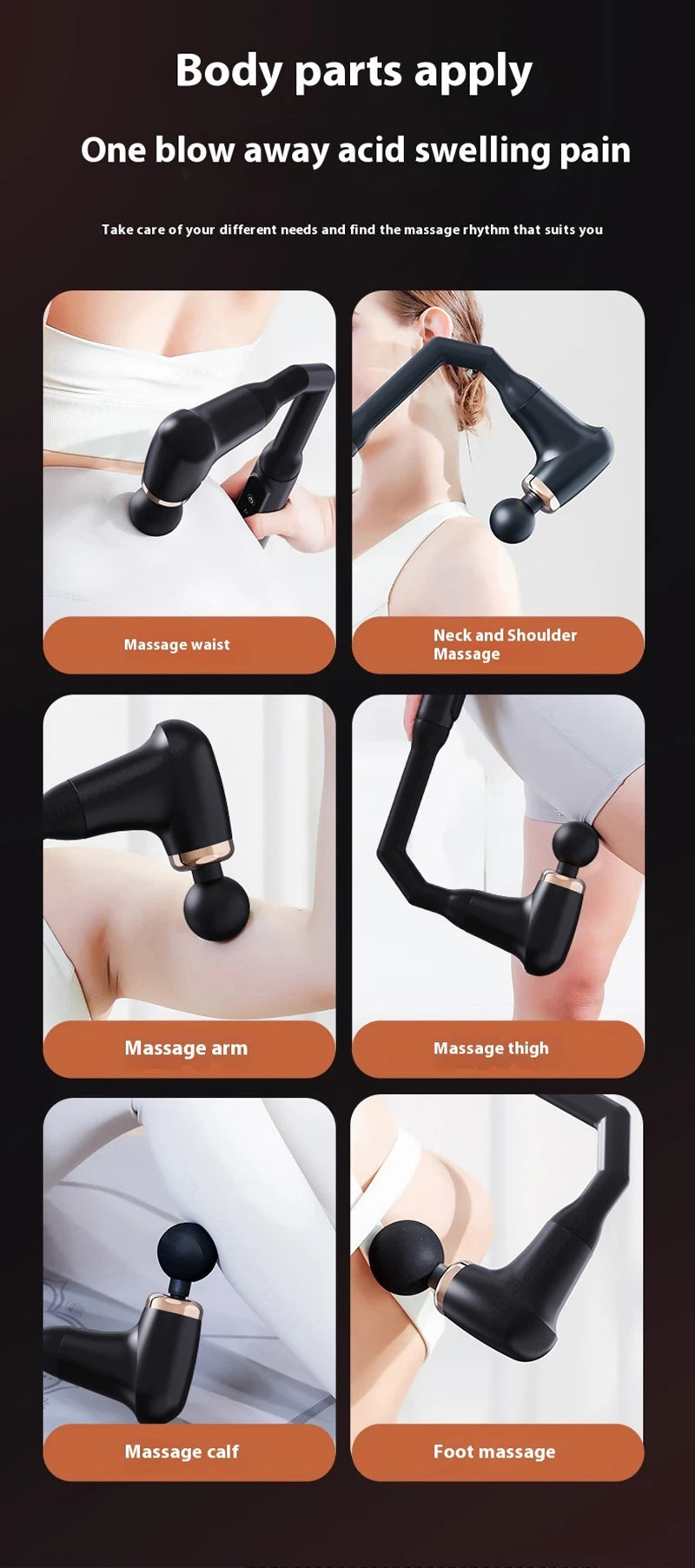Portable Fascia Massage Gun – Deep Tissue Massager with Extended Handle & 4 Heads for Neck, Back, Shoulder & Leg Pain Relief