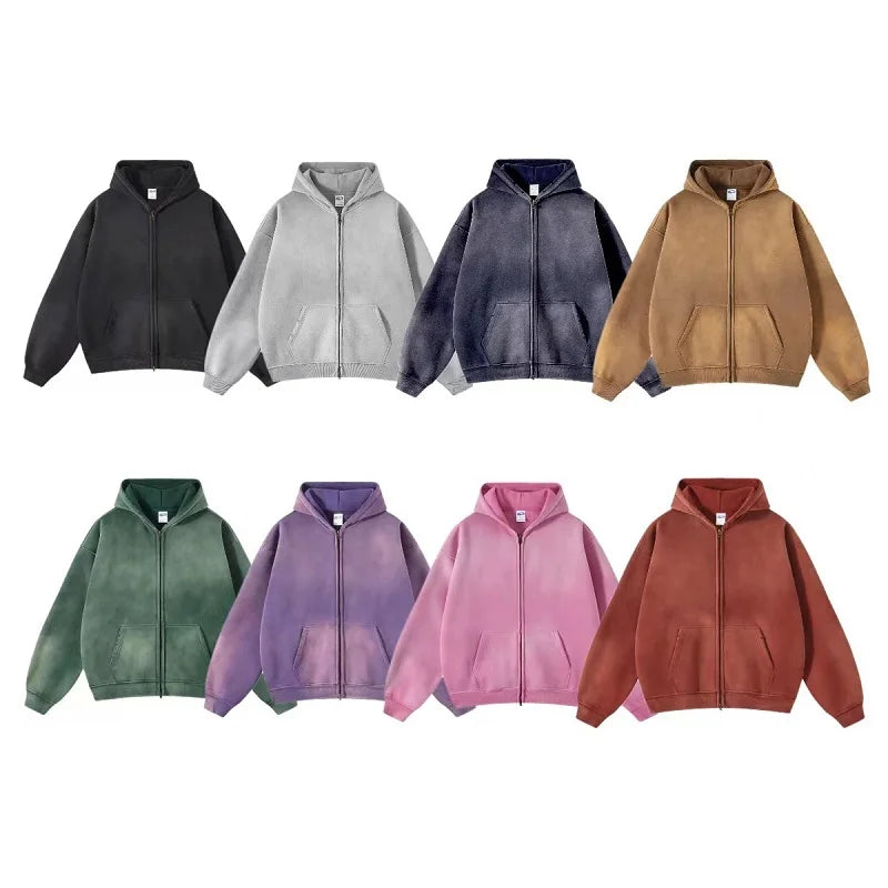 Unisex Oversized Zip Hoodie – Plush Tie-Dye Gradient | Cozy Winter Streetwear