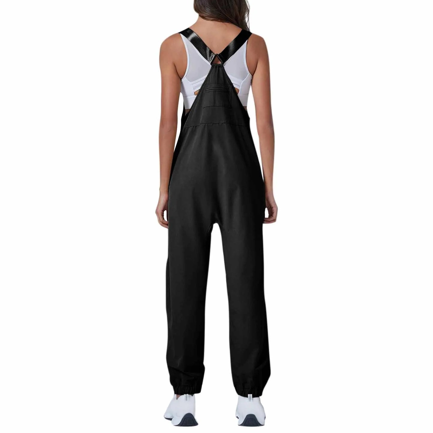 Women’s Casual Sleeveless Wide-Leg Jumpsuit with Pockets – Adjustable Straps