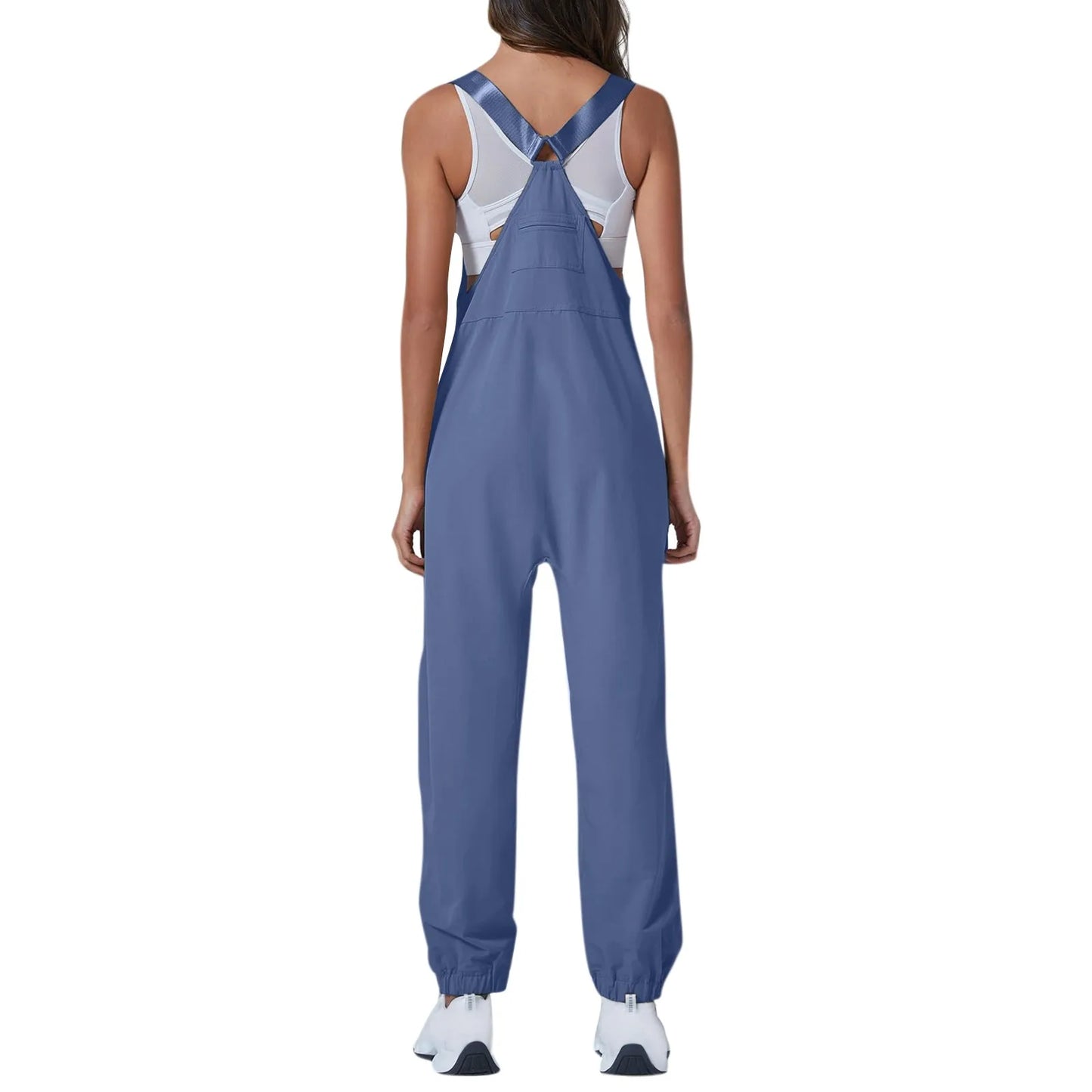 Women’s Casual Sleeveless Wide-Leg Jumpsuit with Pockets – Adjustable Straps