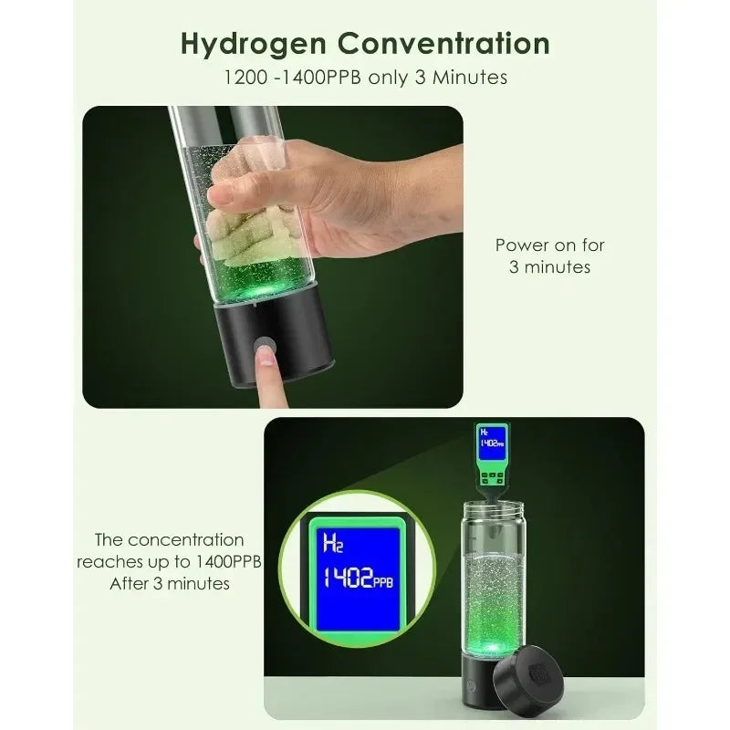Hydrogen Water Bottle – Portable Hydrogen Generator Cup, Rechargeable Ionizer, Glass Health Bottle