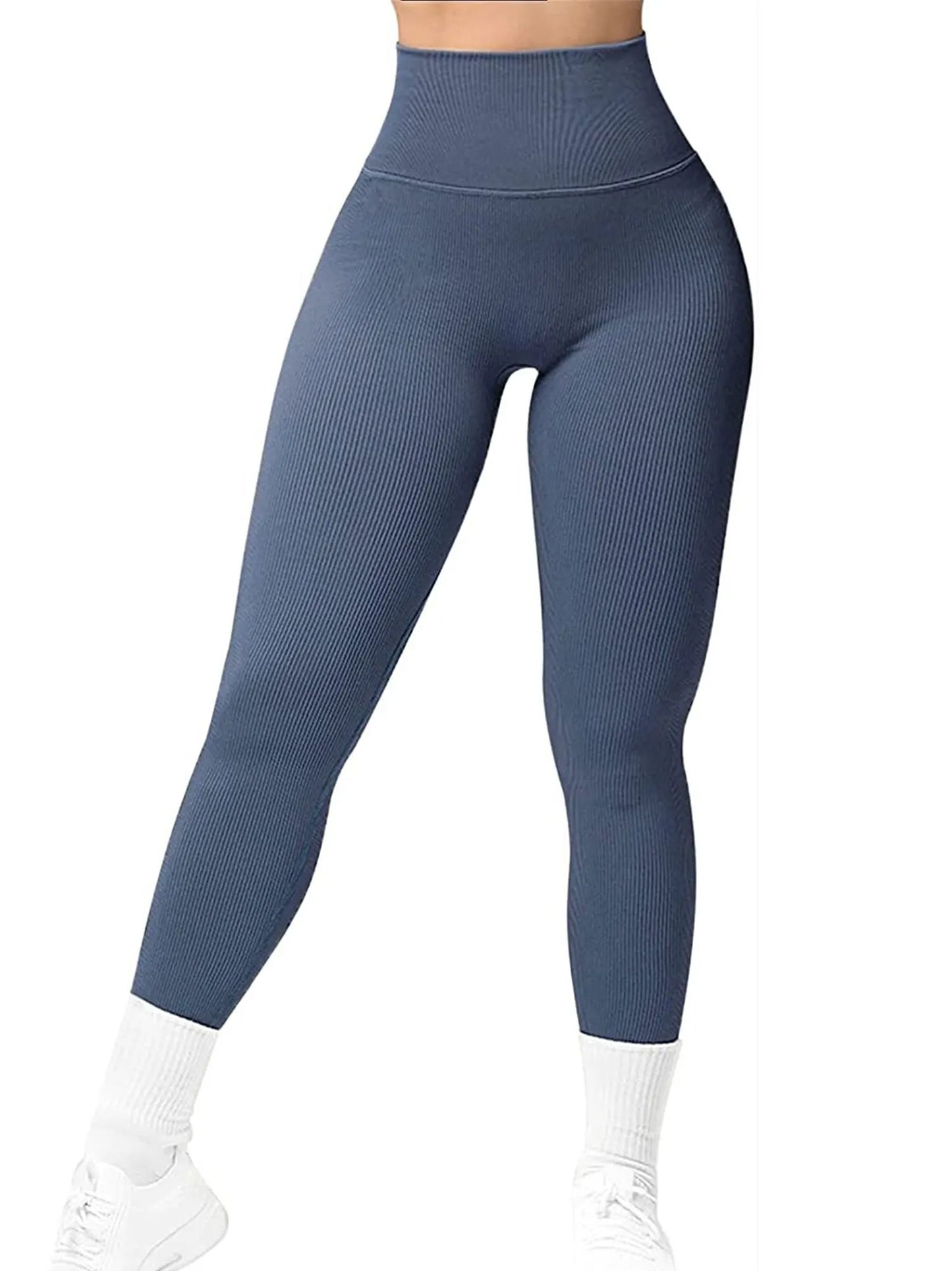 Seamless Ribbed Leggings – High Waist Push-Up Yoga Pants | 4-Way Stretch Compression