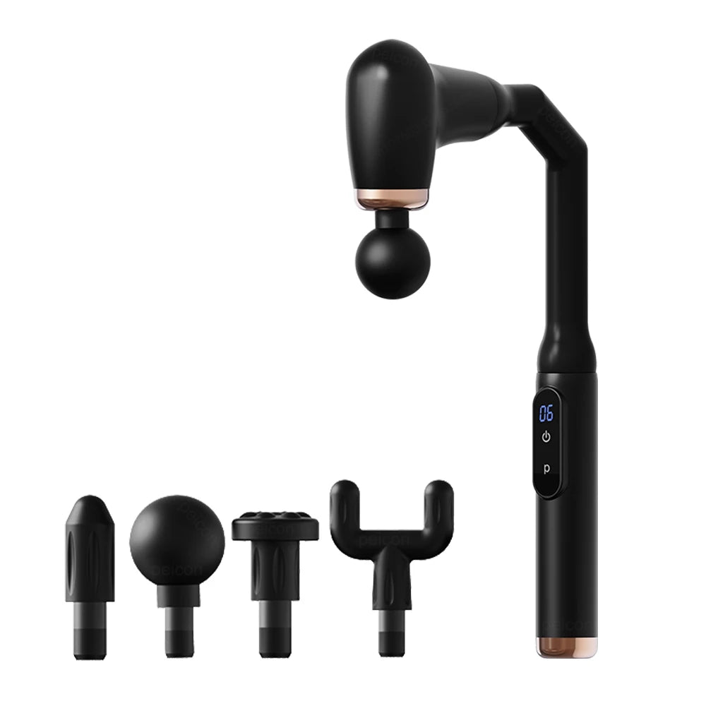 Portable Fascia Massage Gun – Deep Tissue Massager with Extended Handle & 4 Heads for Neck, Back, Shoulder & Leg Pain Relief