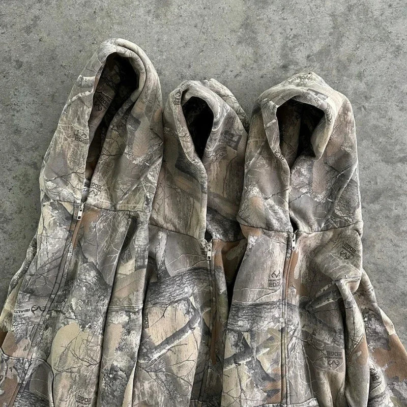 Y2K Camouflage Zip-Up Hoodie – Harajuku Hip Hop Oversized Streetwear for Men & Women