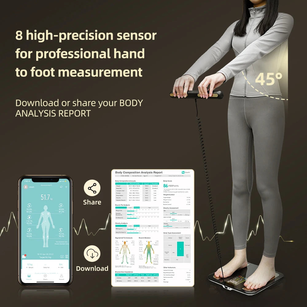 Smart Bioimpedance Scale – 8 Electrode Body Fat Scale with BMI, Weight, Muscle & Water Analyzer