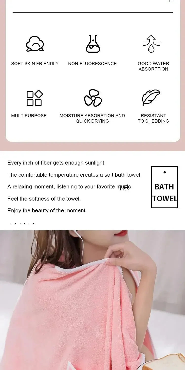 Wearable Women’s Bath Towel Robe – Fast Drying Spa, Beach & Shower Wrap 140×85cm