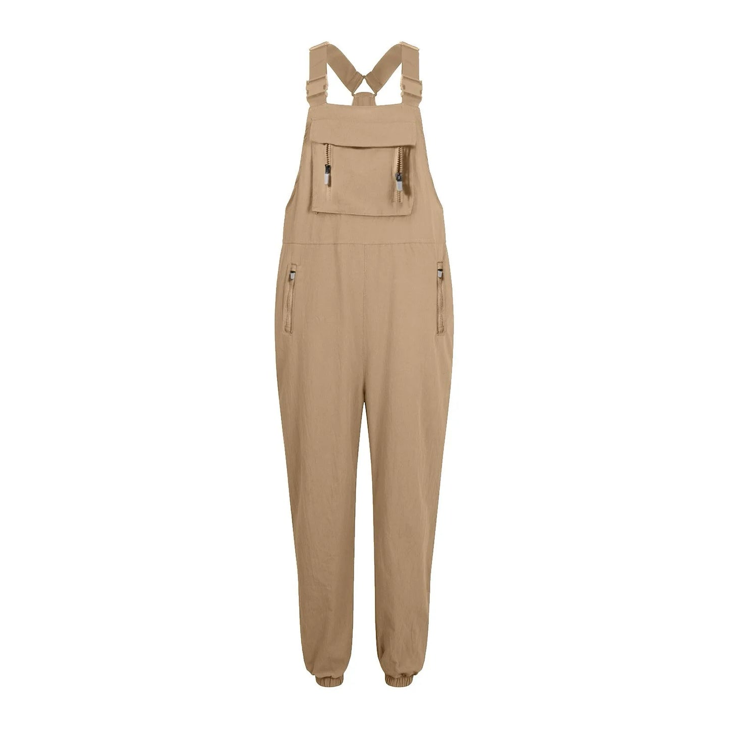 Women’s Casual Sleeveless Wide-Leg Jumpsuit with Pockets – Adjustable Straps