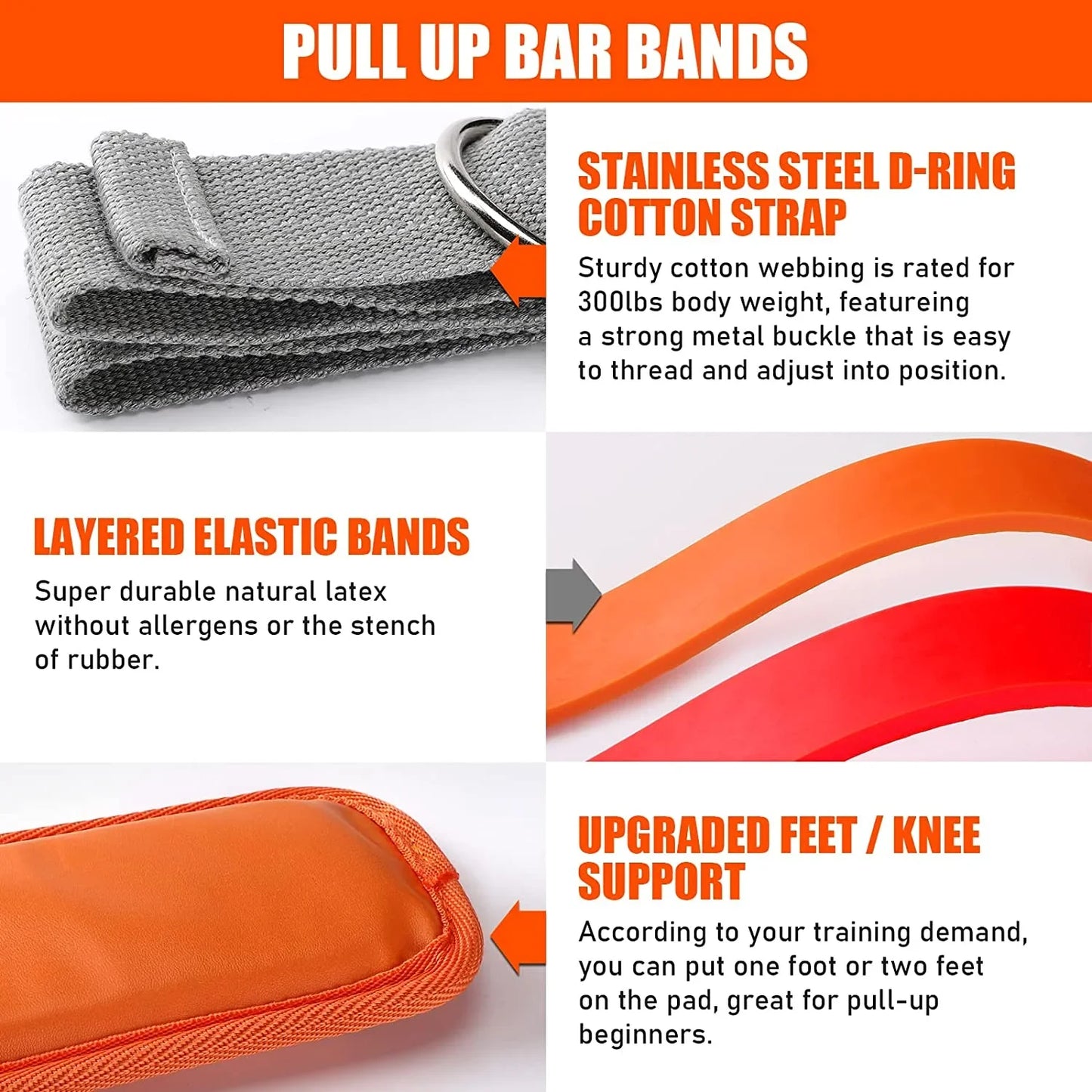 Pull Up Assistance Bands Set – Adjustable Resistance Straps with Knee/Feet Support