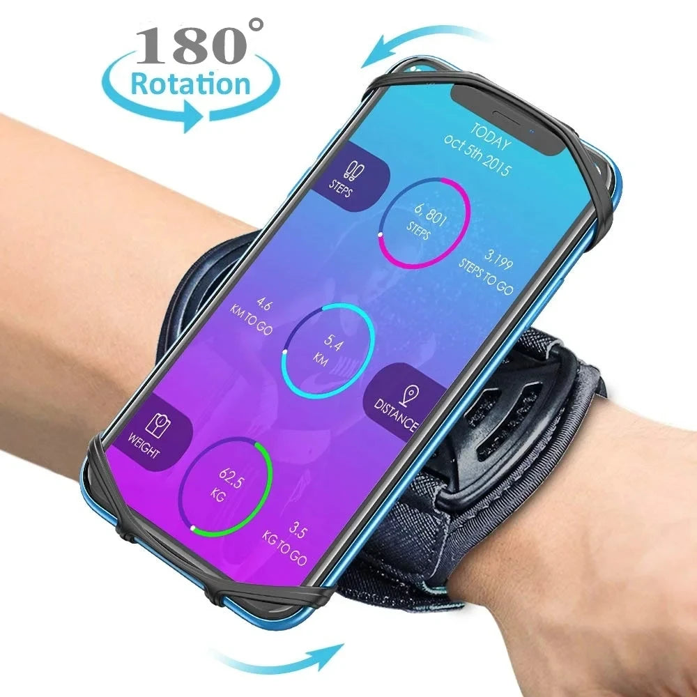 360° Rotatable Wristband Phone Holder – Universal Sports Armband for Running, Hiking & Biking
