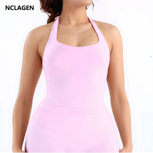 NCLAGEN Halter Top Woman Yoga Tank Gym Clothes Removable Chest Pad Fitness Workout speed Activewear Sexy Pilates Sports Vest-Bra