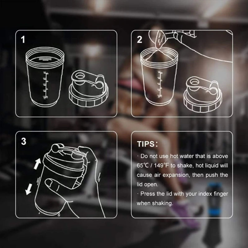 Protein Shaker Bottle 3-Layer Leak-Proof Twist Off Cup for Gym & Fitness
