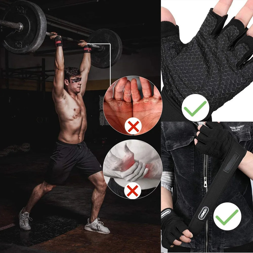 Workout Gloves with Wrist Wrap – Half Finger Training Gloves for Men & Women, Weight Lifting & Fitness