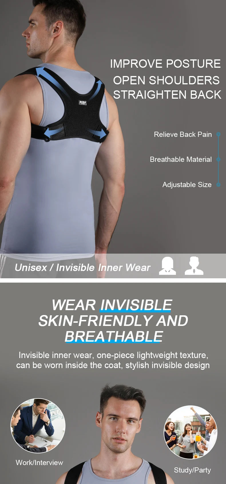 Adjustable Posture Corrector – Back & Shoulder Support Brace | Spine Alignment, Clavicle & Upper Back Relief for Men & Women