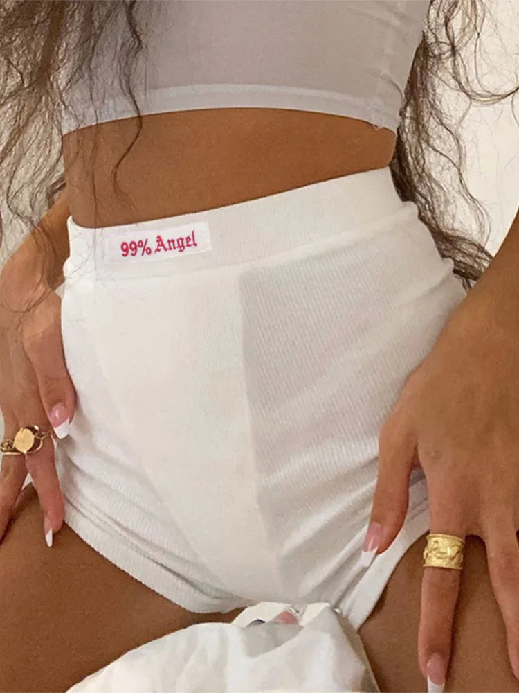 Summer Ribbed Biker Shorts – High Waist Streetwear for Women