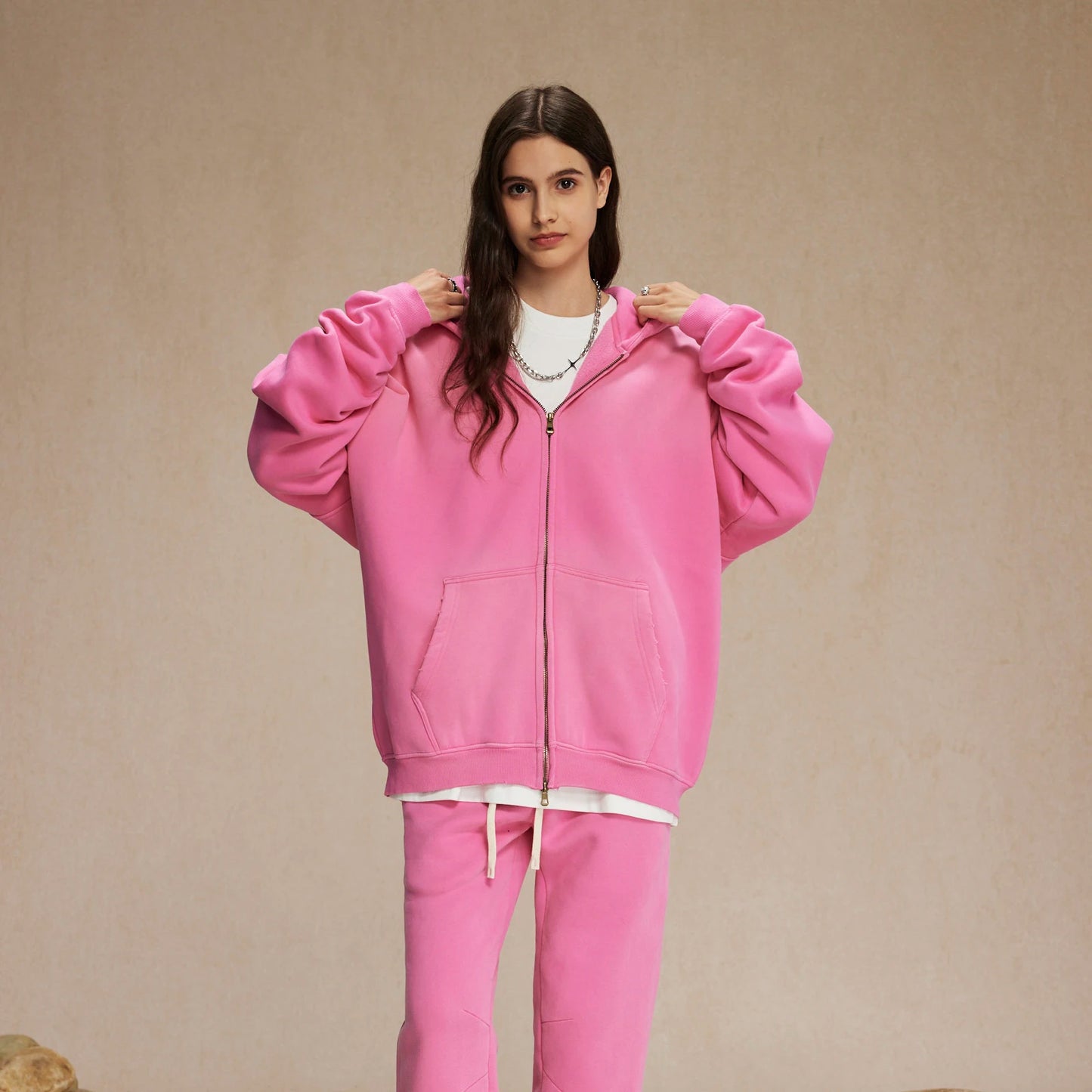 Unisex Oversized Zip Hoodie – Plush Tie-Dye Gradient | Cozy Winter Streetwear