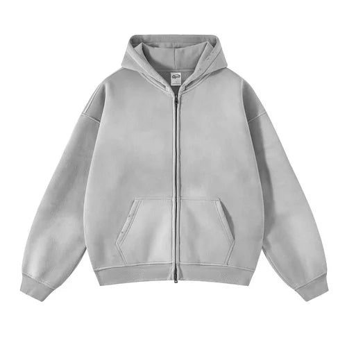 Unisex Oversized Zip Hoodie – Plush Tie-Dye Gradient | Cozy Winter Streetwear