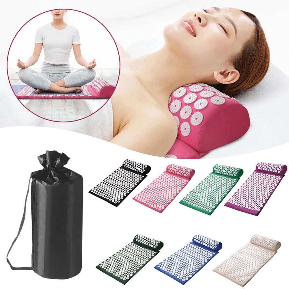 Acupressure Pillow & Mat Set with Storage Bag – Neck, Back & Foot Massage Pads for Pain Relief & Relaxation