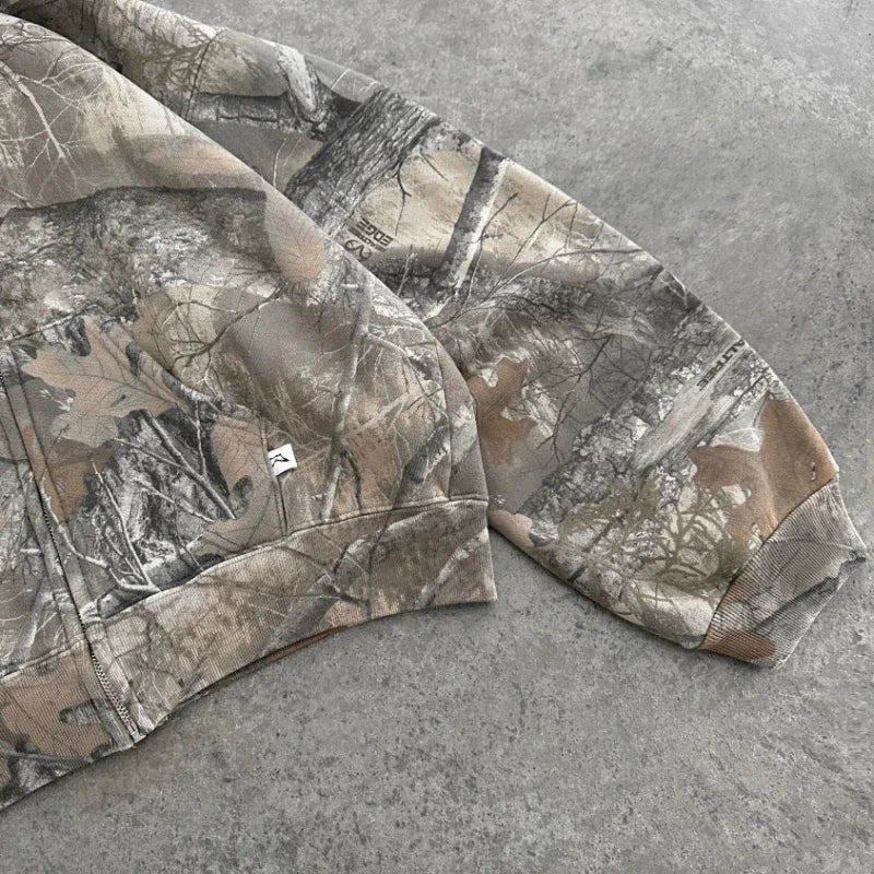Y2K Camouflage Zip-Up Hoodie – Harajuku Hip Hop Oversized Streetwear for Men & Women