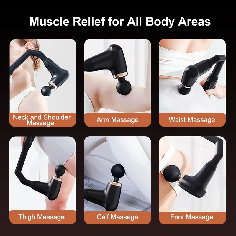 Portable Fascia Massage Gun – Deep Tissue Massager with Extended Handle & 4 Heads for Neck, Back, Shoulder & Leg Pain Relief