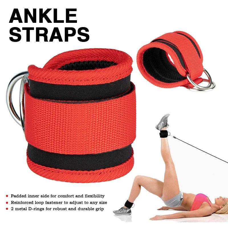 Adjustable Gym Ankle Straps with Double D-Ring | Neoprene Padded Cuffs for Cable Machine Leg & Glute Workout