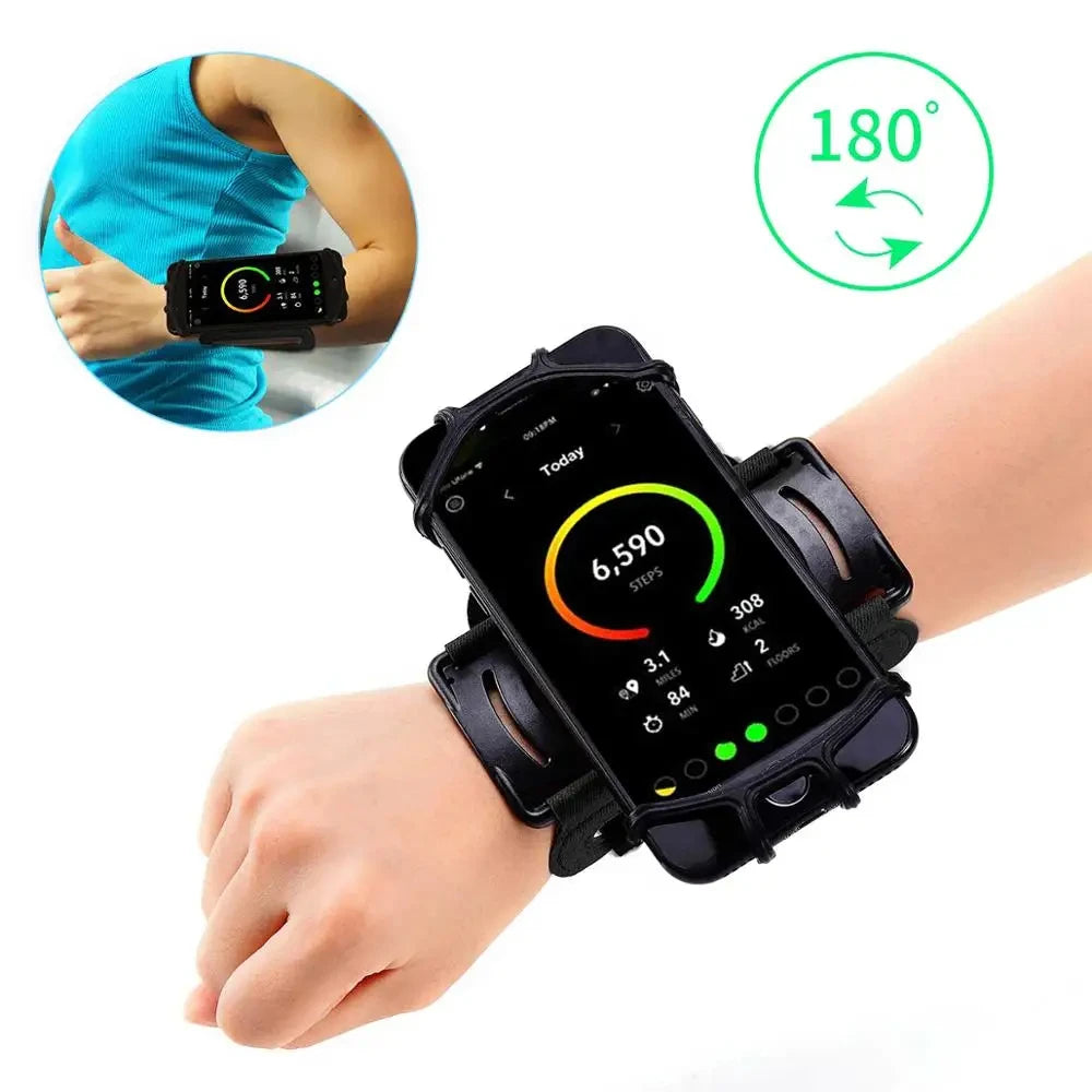 360° Rotatable Wristband Phone Holder – Universal Sports Armband for Running, Hiking & Biking