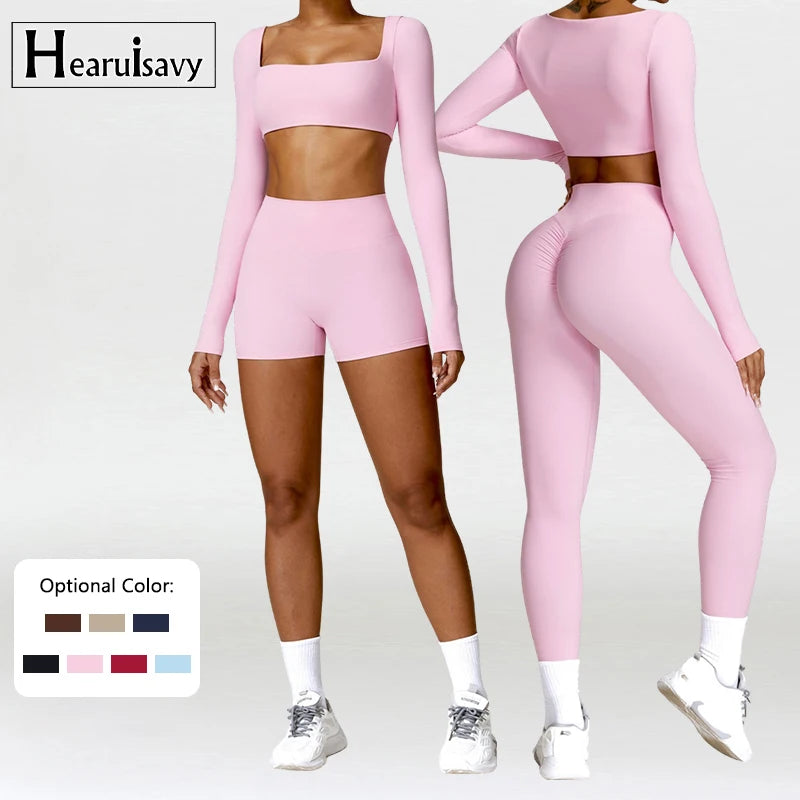 2PCS Yoga Set – High Waist Leggings + Long Sleeve Top | Quick-Dry & Sculpt Fit