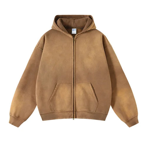 Unisex Oversized Zip Hoodie – Plush Tie-Dye Gradient | Cozy Winter Streetwear
