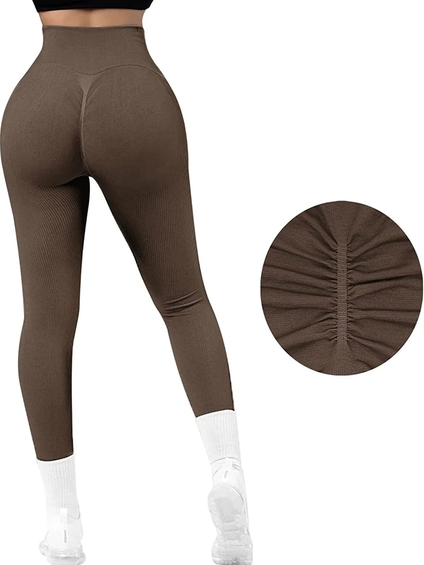 Seamless Ribbed Leggings – High Waist Push-Up Yoga Pants | 4-Way Stretch Compression