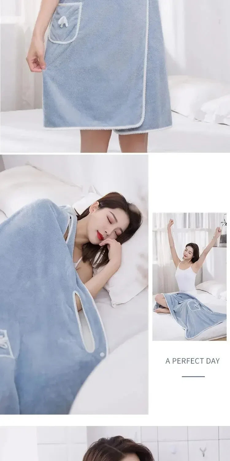 Wearable Women’s Bath Towel Robe – Fast Drying Spa, Beach & Shower Wrap 140×85cm