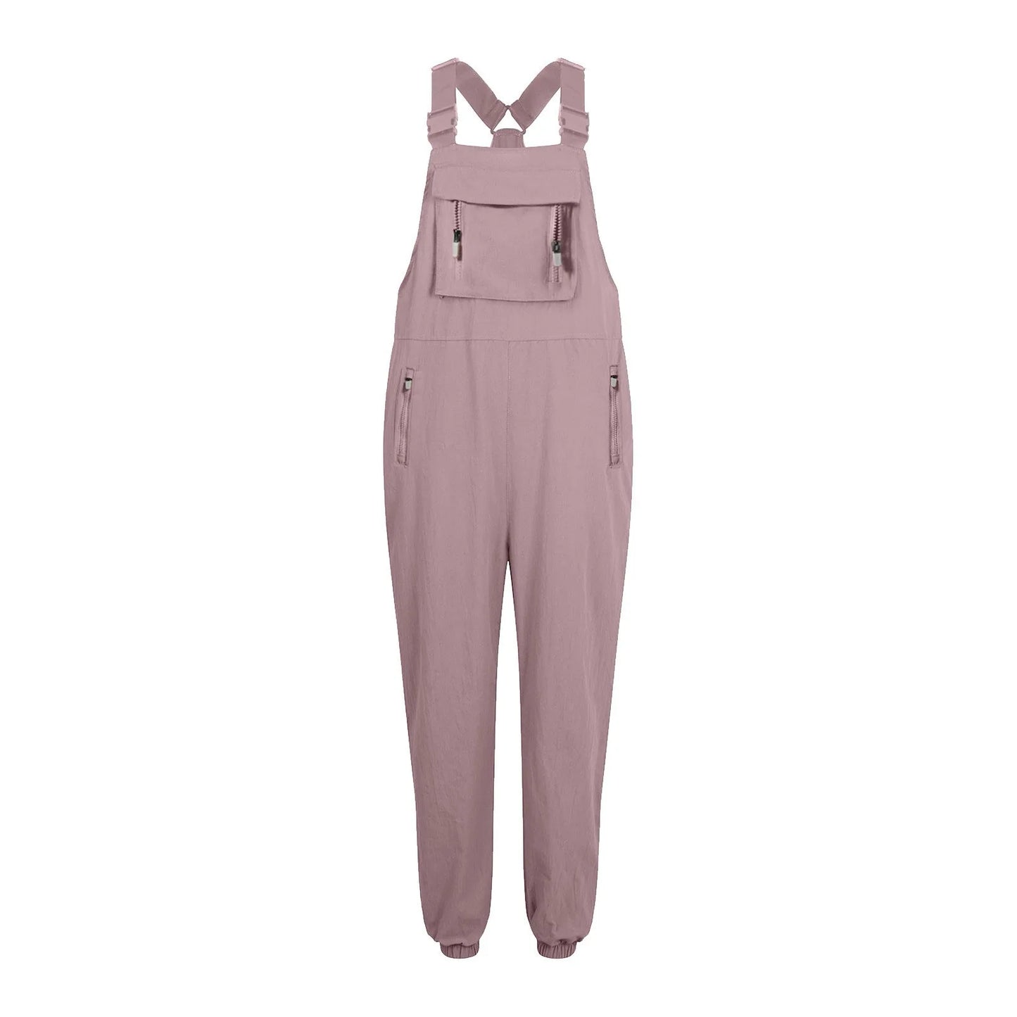 Women’s Casual Sleeveless Wide-Leg Jumpsuit with Pockets – Adjustable Straps